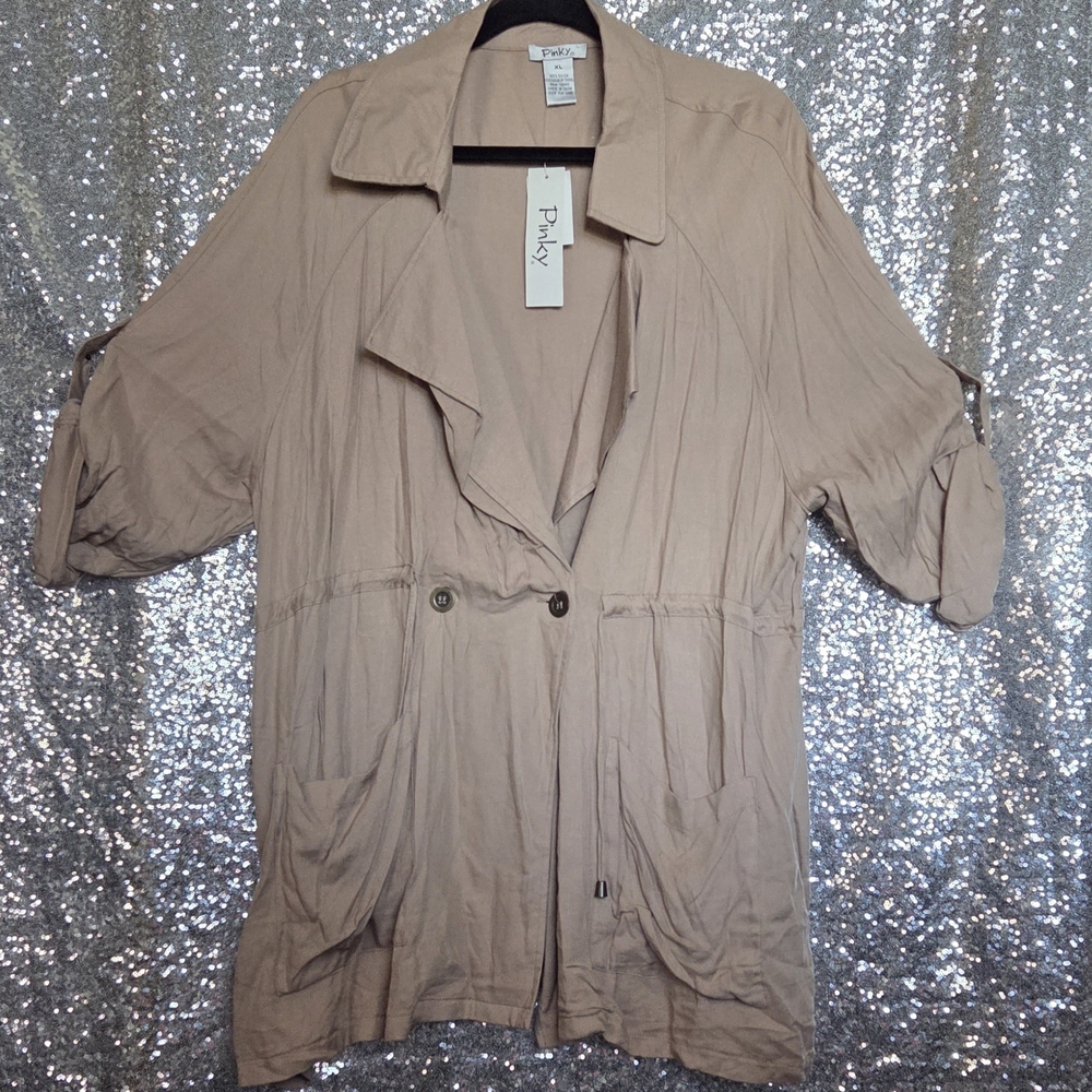 Pinky Taupe Button-Up Jacket